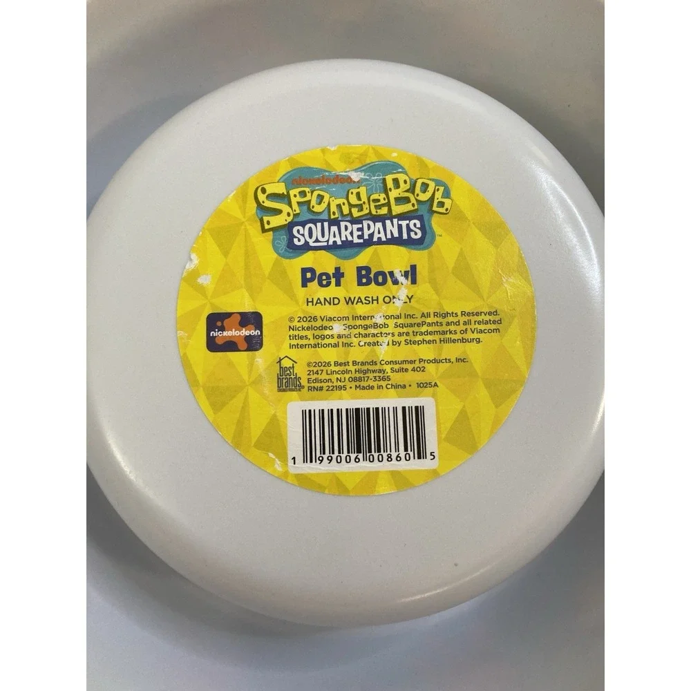 Nickelodeon SpongeBob SquarePants White Melamine Pet Bowl Food‎ Water Dish